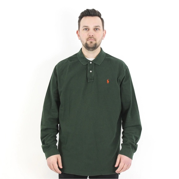 Polo Ralph Lauren Hunter Green Long Sleeve Vintage Cotton Polo Shirt size Medium - Picture 3 of 7